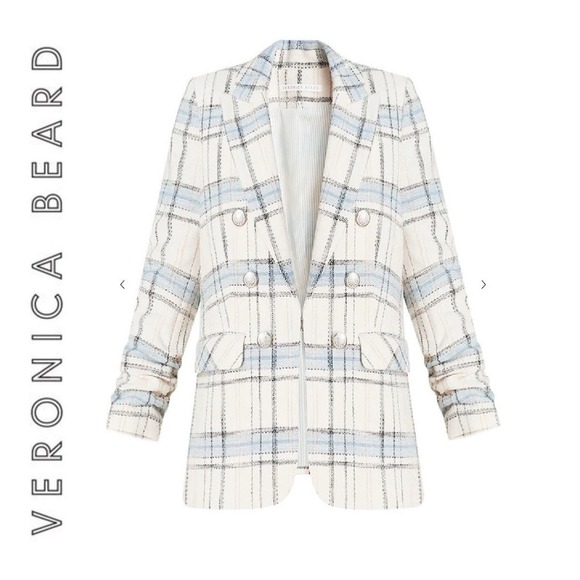 Veronica Beard Jackets & Blazers - Veronica Beard Beacon Dickey Jacket White Blue Plaid Tweed Blazer Sz 4